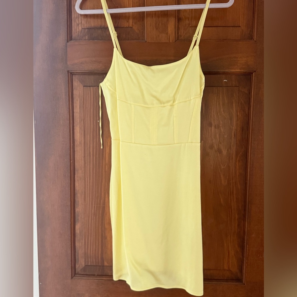 Zara Yellow Midi Dress with Spaghetti Straps